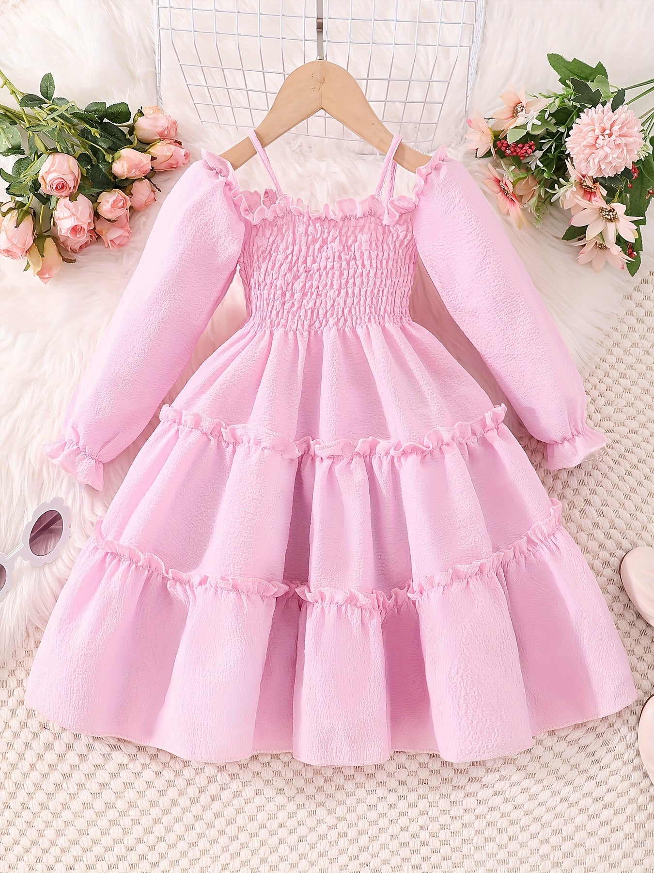 Off Shoulder Ruffle Trim Princess Dress for Girls