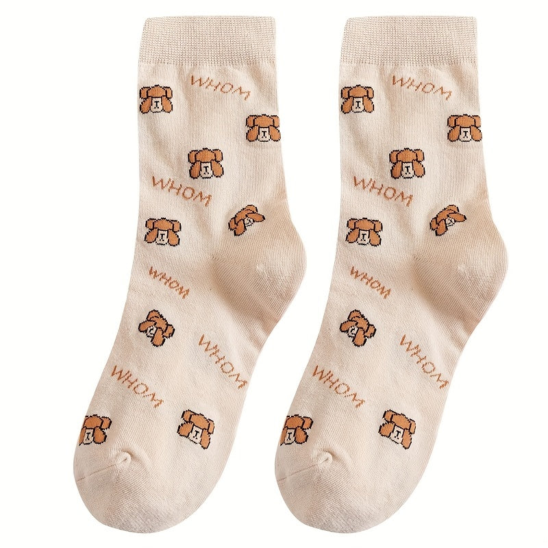 5 Pairs Cartoon Bear Socks Women's Mid Tube Stockings