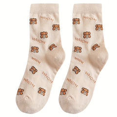 5 Pairs Cartoon Bear Socks Women's Mid Tube Stockings
