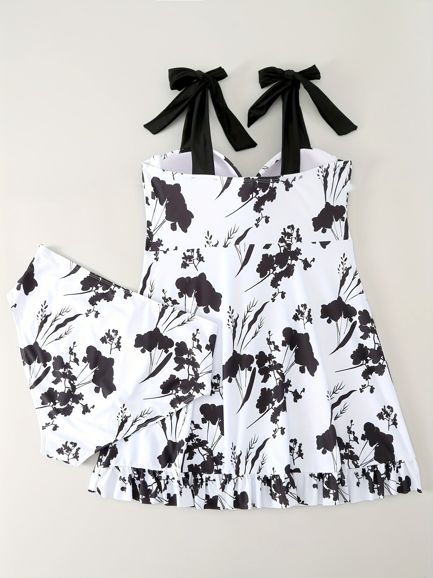 Floral Print Tankini Set Tie Shoulder Top & Underwear Two Piece Set