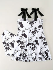 Floral Print Tankini Set Tie Shoulder Top & Underwear Two Piece Set