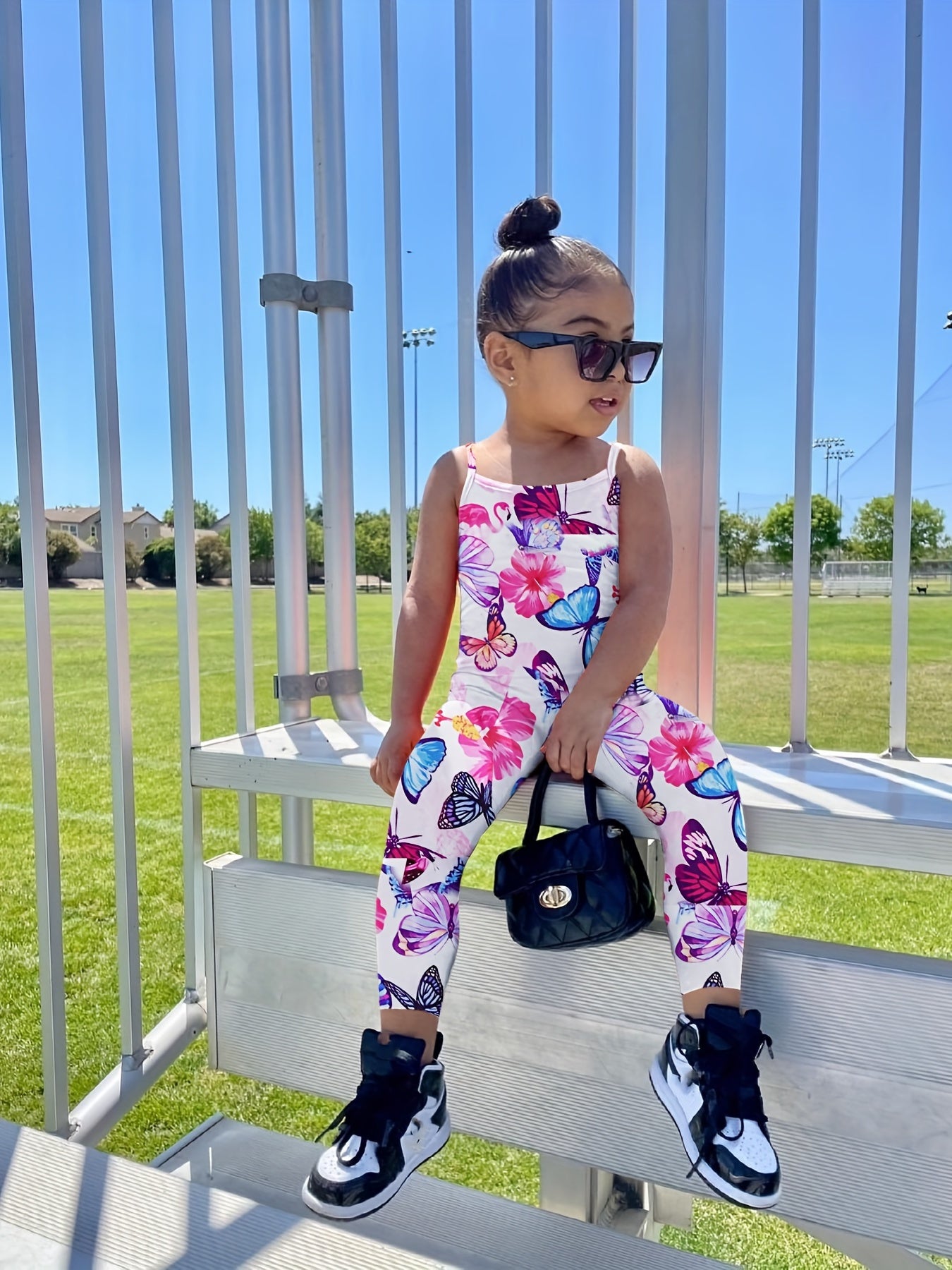Toddler Girls Butterfly Graphic Cami Rompers Jumpsuits