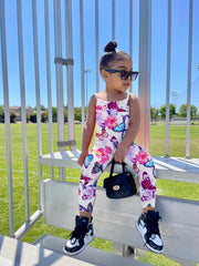 Toddler Girls Butterfly Graphic Cami Rompers Jumpsuits