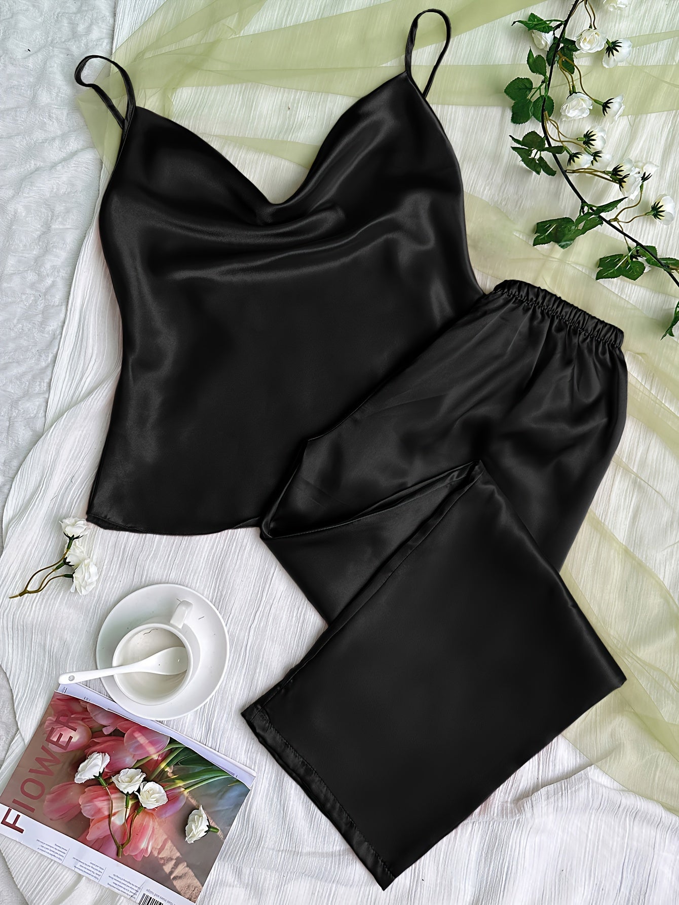 Satin Pajama Set with Cami Top & Pants