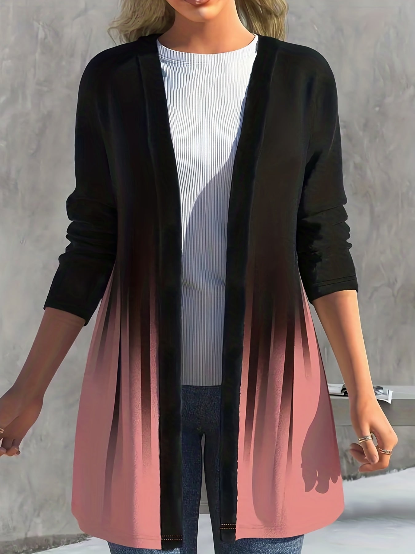Colorblock Ombre Print Open Front Cardigan
