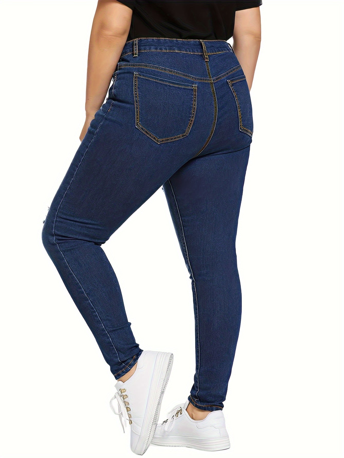 Plus Solid Ripped High Rise Skinny Jeans