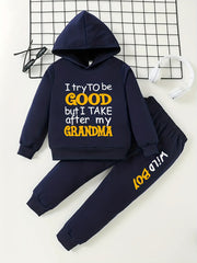 Boy's Hoodie & Sweatpants Set I TRY TO BE GOOD Print Street Style Outfits