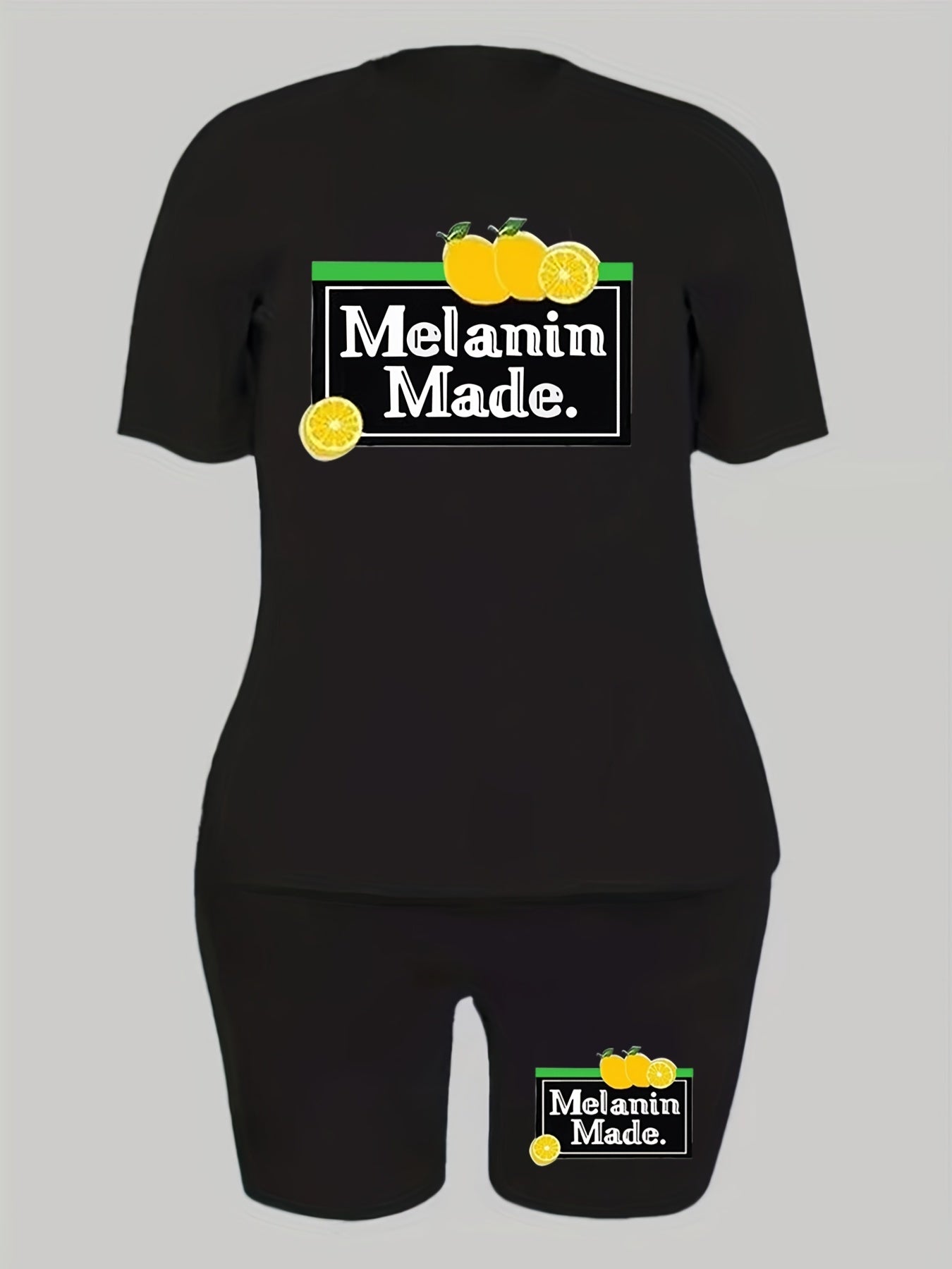 Women's Plus Lemon & Letter Print Tee & Shorts Set