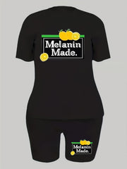 Women's Plus Lemon & Letter Print Tee & Shorts Set