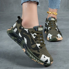 Women's Camo Pattern Sneakers Lace Up Low Top Platform Sports Shoes