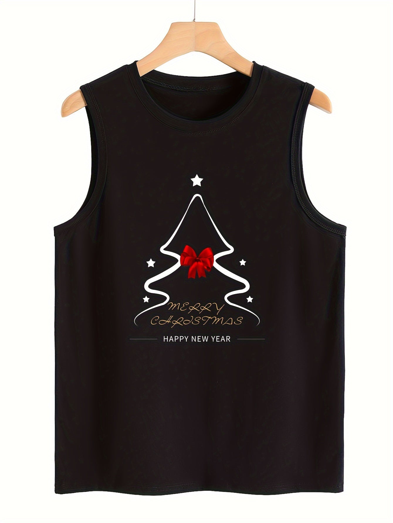 Christmas Tree & Star Sleeveless Sports Vest Round Neck Stretchy Casual Top