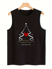 Christmas Tree & Star Sleeveless Sports Vest Round Neck Stretchy Casual Top