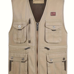 Zipper Pockets Cotton Cargo Vest Men's Casual Outwear Zip Up Vest