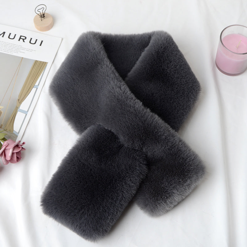 Rabbit Fur Scarf Unisex Autumn Winter Plush Neckwear Thick Warm Double-sided