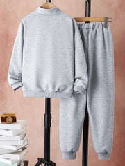 Boy's 2pcs Sporty Outfit Zipper Jacket & Sweatpants Set Basketball Print