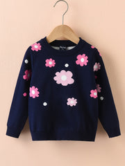 Girls Flower Print Knitted Pullover Sweater for Autumn/Winter