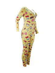 V Neck Long Sleeve Lounge Jumpsuit