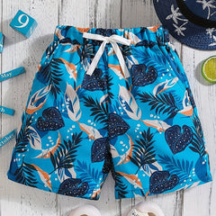 Boys Leaf Print Casual Shorts for Vacation Beach Kids Summer Clothes