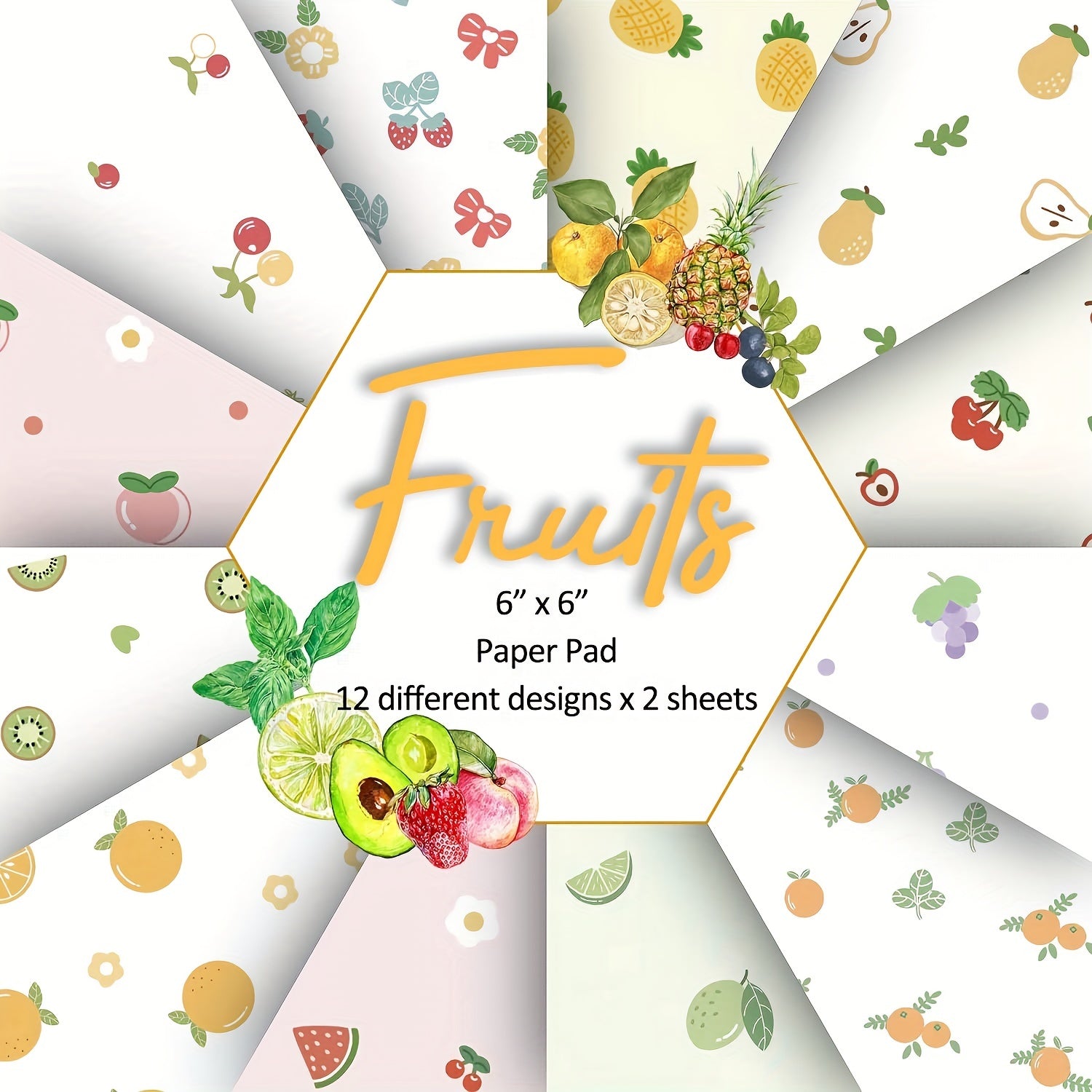 24 Sheets 6 x6 DIY Fruits Scrapbook Paper Journaling Kit