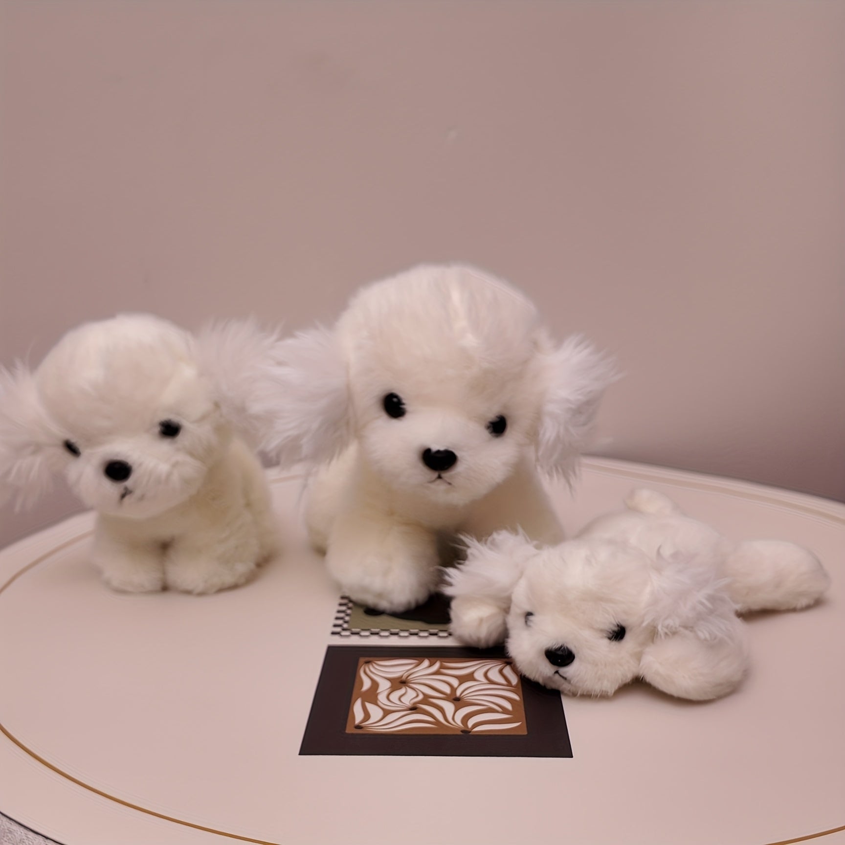 Bichon Puppy Plush Toy Soft Dog Stuffed Animal with Brown Accents