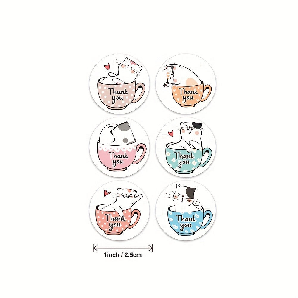 160pcs Coffee Cup Cat Thank You Stickers Office Stationery Gift Label Sealing