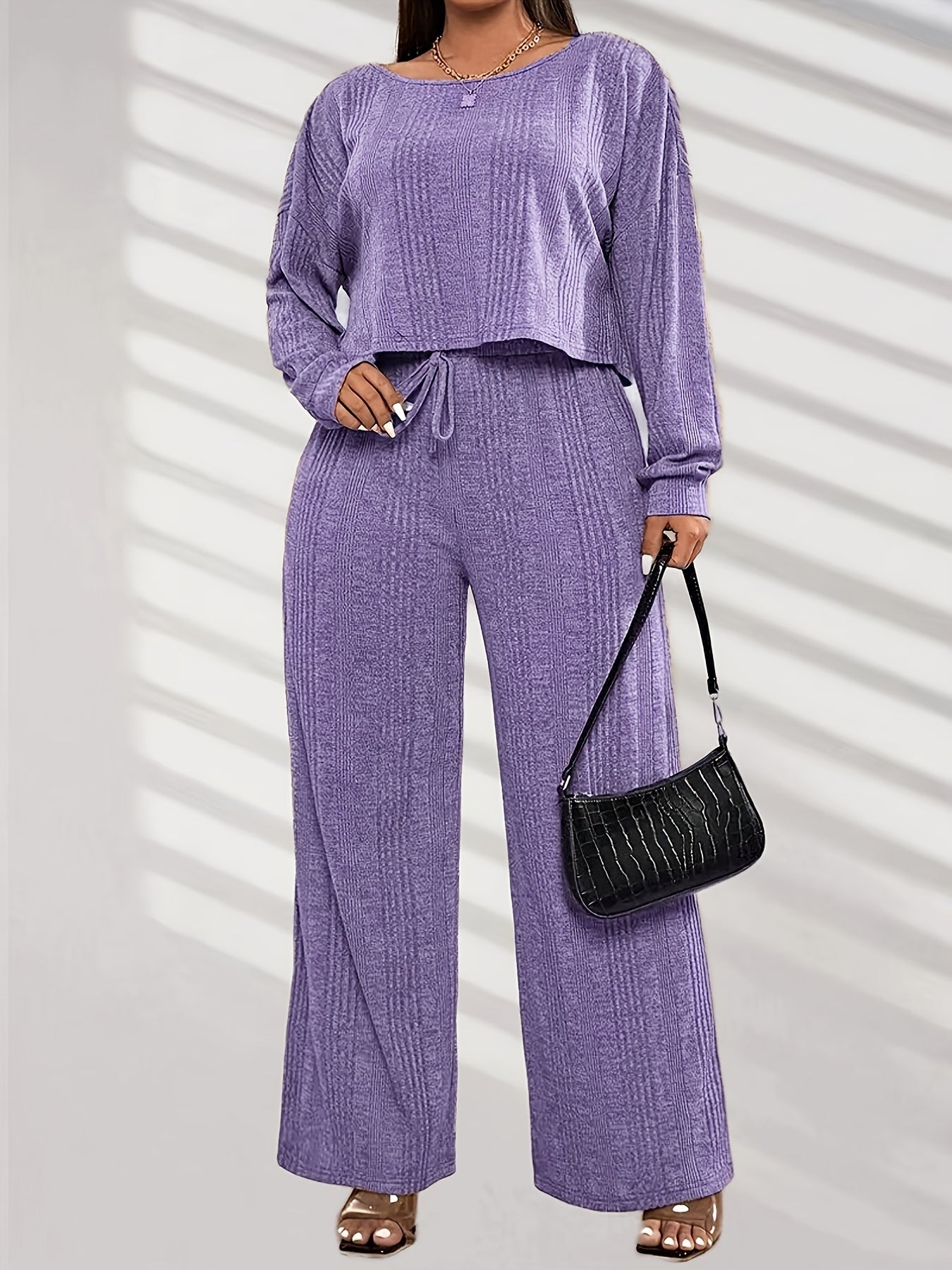 Ribbed Knit Tee & Tie Front Pants Pajamas Set
