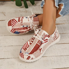 Women's Flag Print Loafers Lace Up Outdoor Sneakers Lightweight Shoes