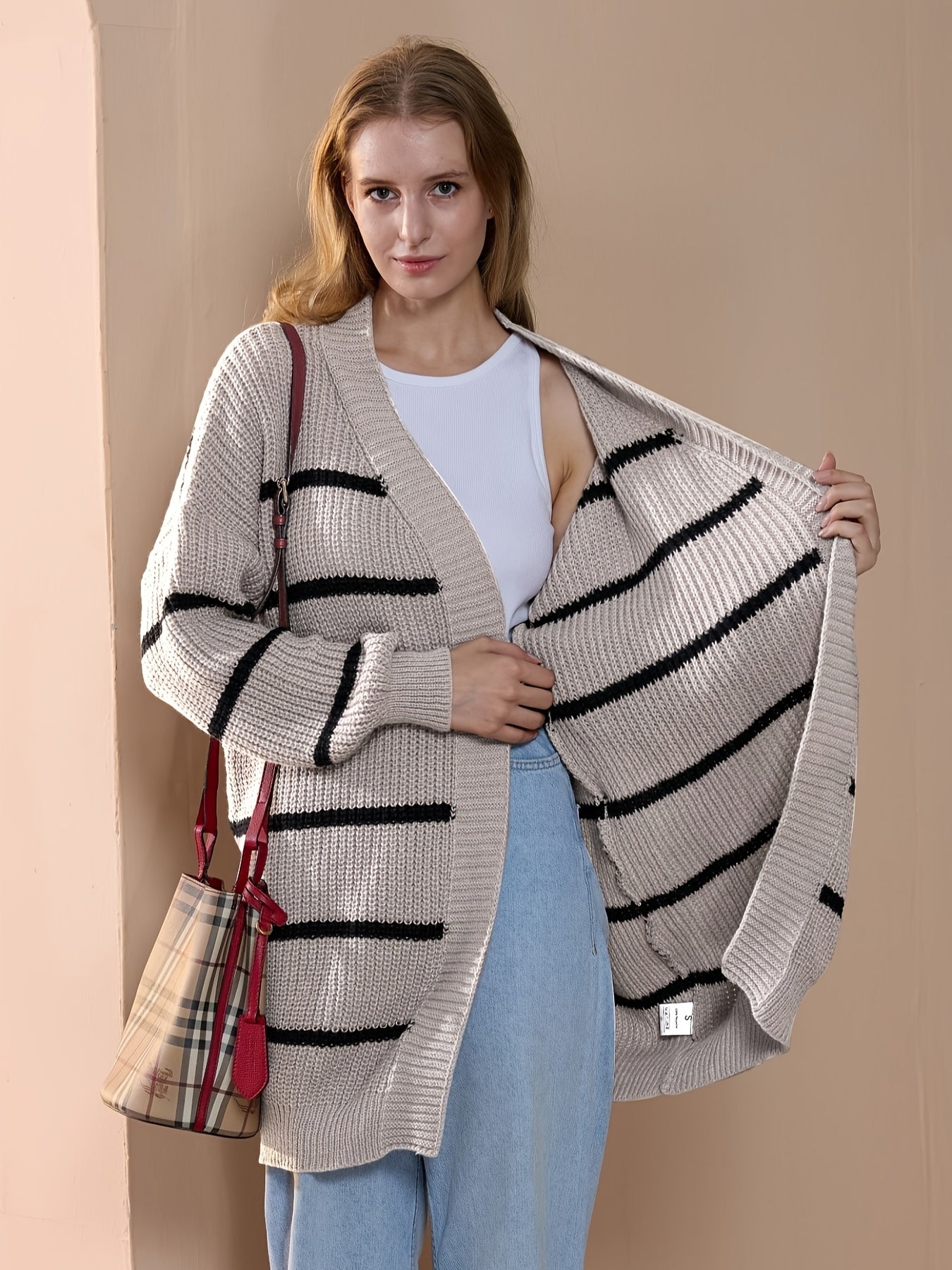 Stripe Print Open Front Cardigan