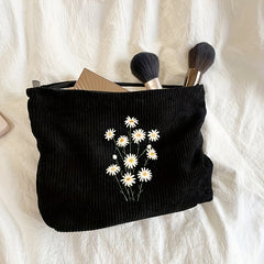 Flower Corduroy Cosmetic Bag Large Capacity
