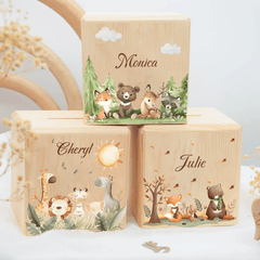 Wooden Piggy Bank Personalized Animal Designs Ideal Gift Boys Girls