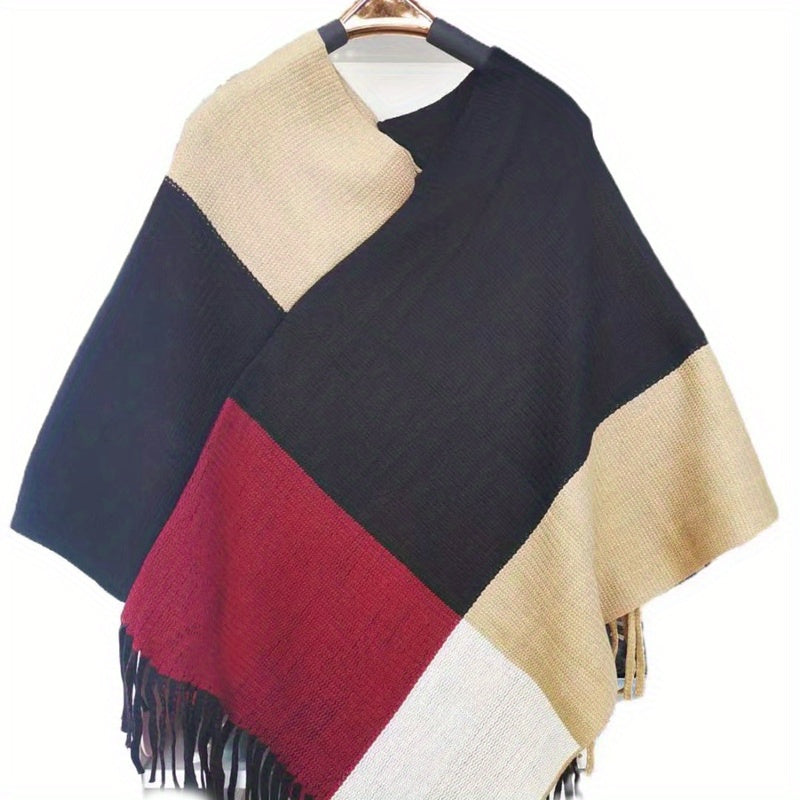 Large Knitted Cashmere Tassel Shawl Wrap Cape