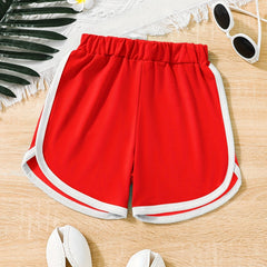 Girls Elastic Waist Sports Shorts Pleated Track Shorts