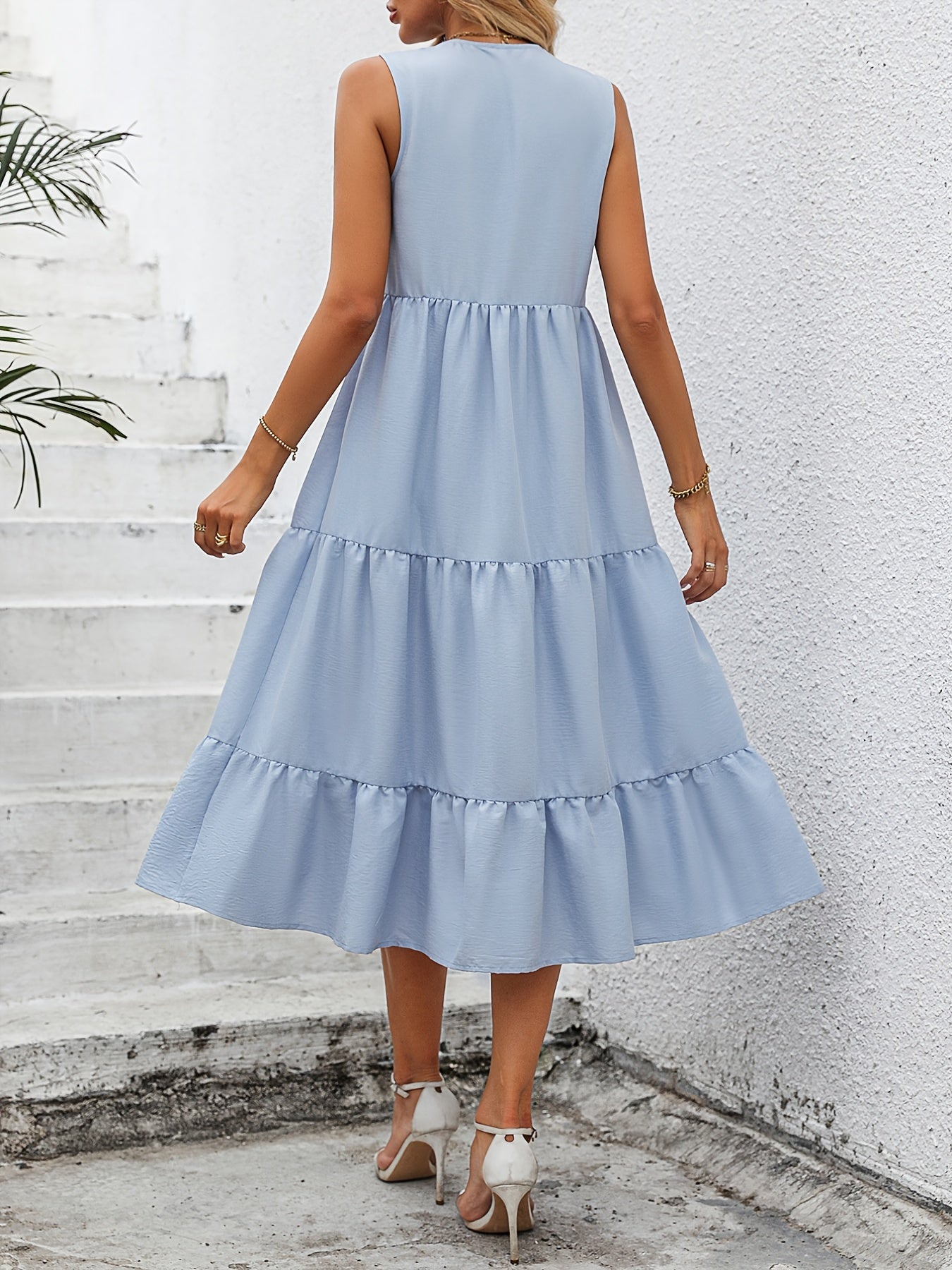 Summer Sleeveless Tiered Dress V Neck Loose Casual Dress