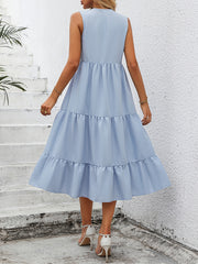Summer Sleeveless Tiered Dress V Neck Loose Casual Dress