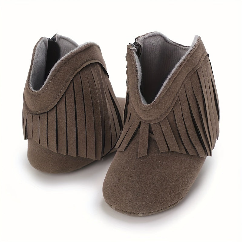Cozy Tassel Boots for Baby Girls Non-slip Zip Shoes
