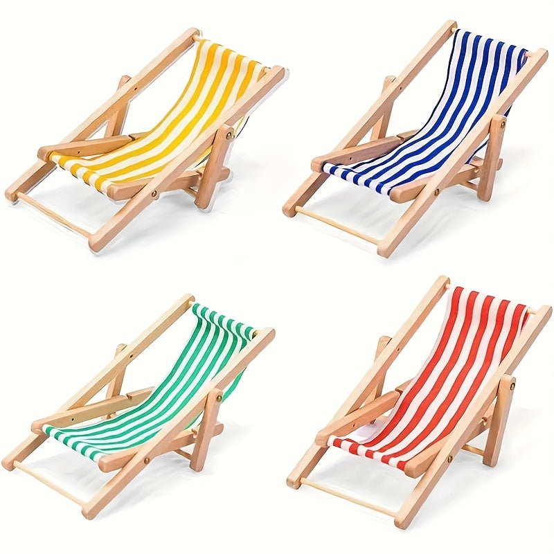 Wooden Beach Chairs Folding Red Striped for Dollhouses