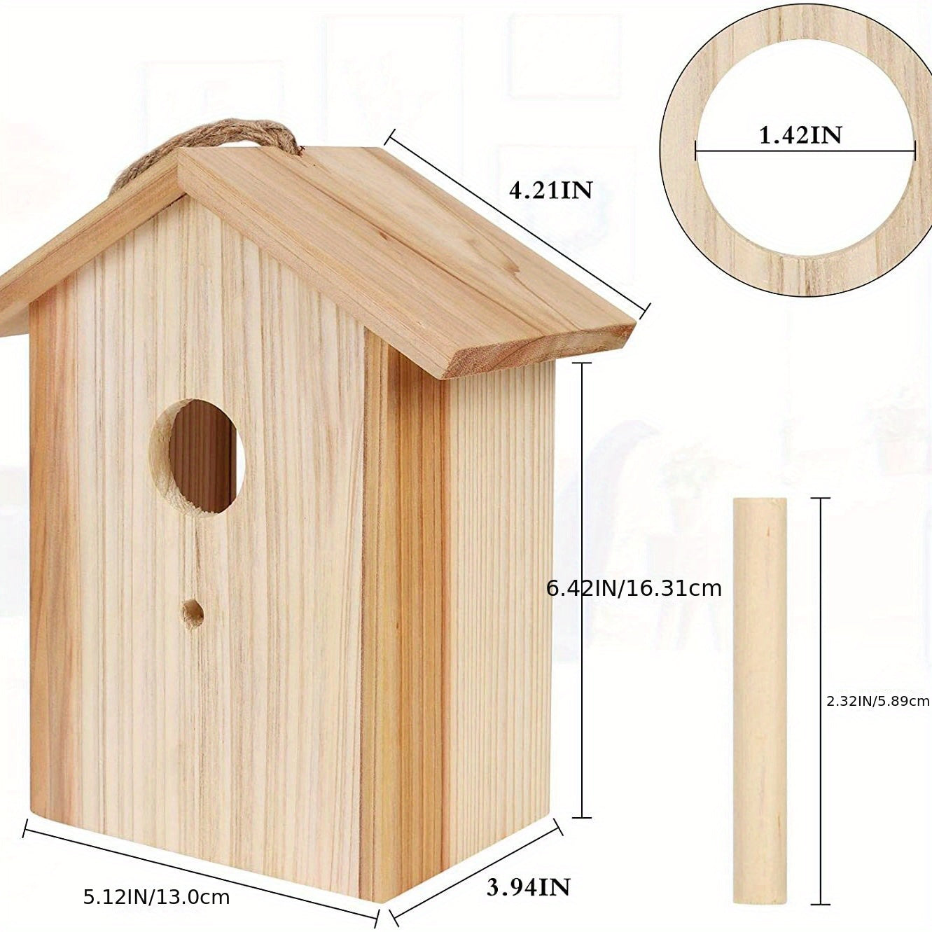 Upgrade Wooden Outdoor Bird House with Suction Cup