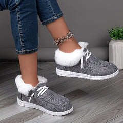Women's Faux Fur Low Canvas Shoes Winter Flats