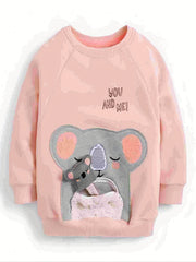 Animal Embroidered Zip Pocket Toddler Girls Sweatshirt