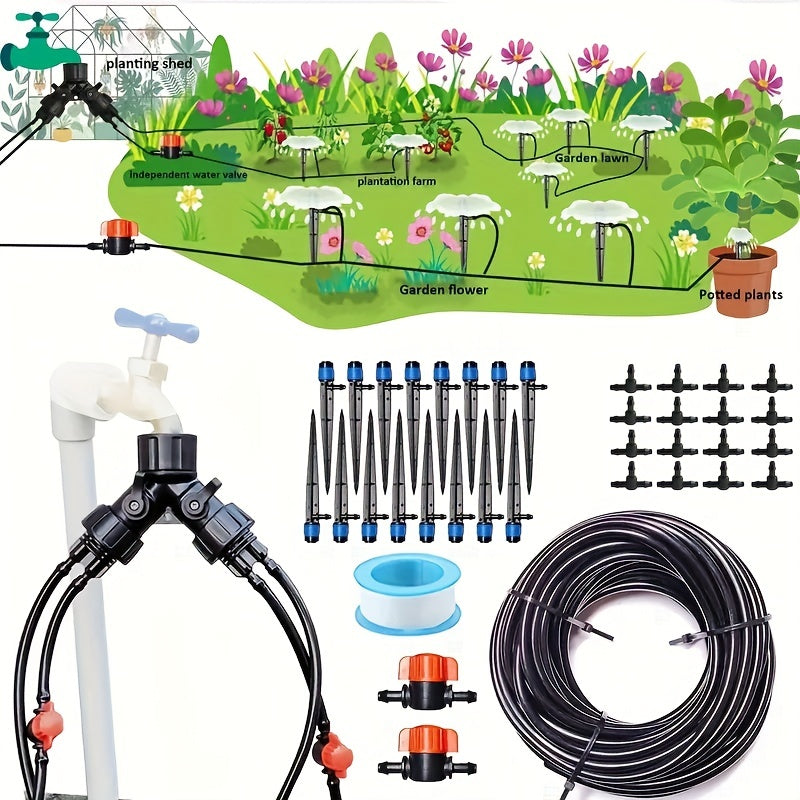 Drip Irrigation Kit for Potted Plants, 19.96m Tubing, 16 Sprinklers