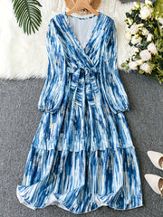 Plus Tie Dye Lantern Sleeve Smock Maxi Dress