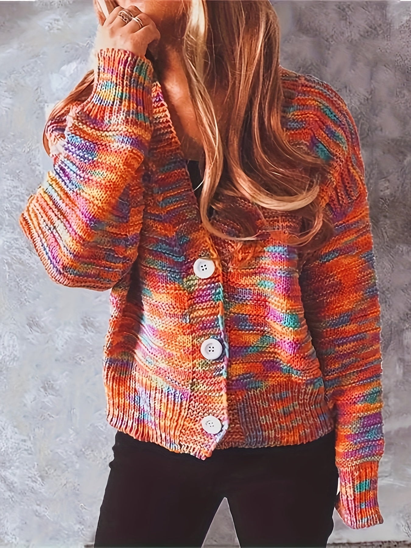Rainbow Button Cardigan Long Sleeve