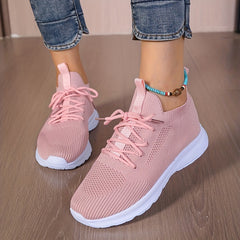 Women's Breathable Woven Sneakers Lightweight Mesh Lace Up Shoes