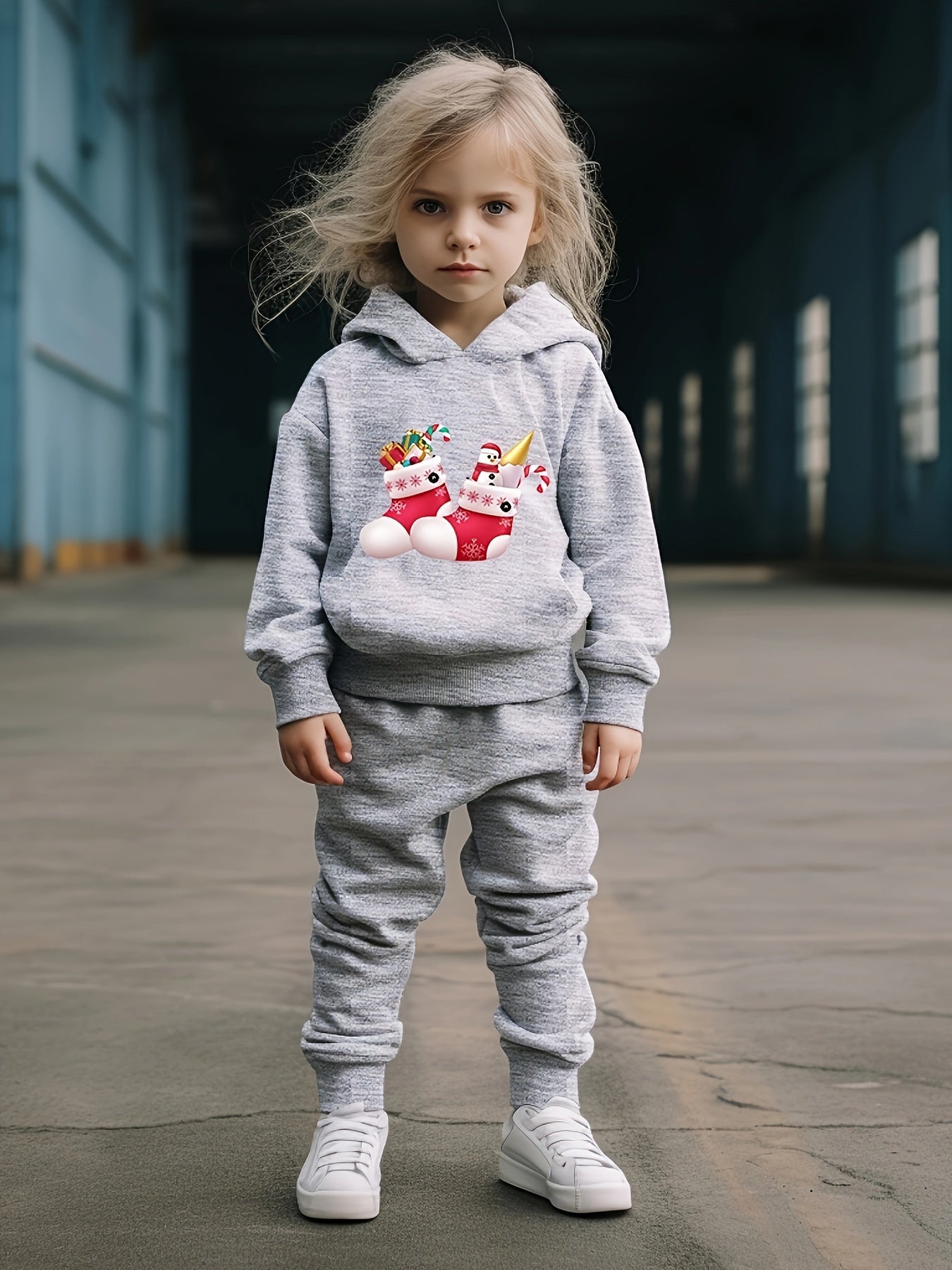 OERYUI Christmas Socks Print Girls Hoodies Jogger Pants Set For Sports