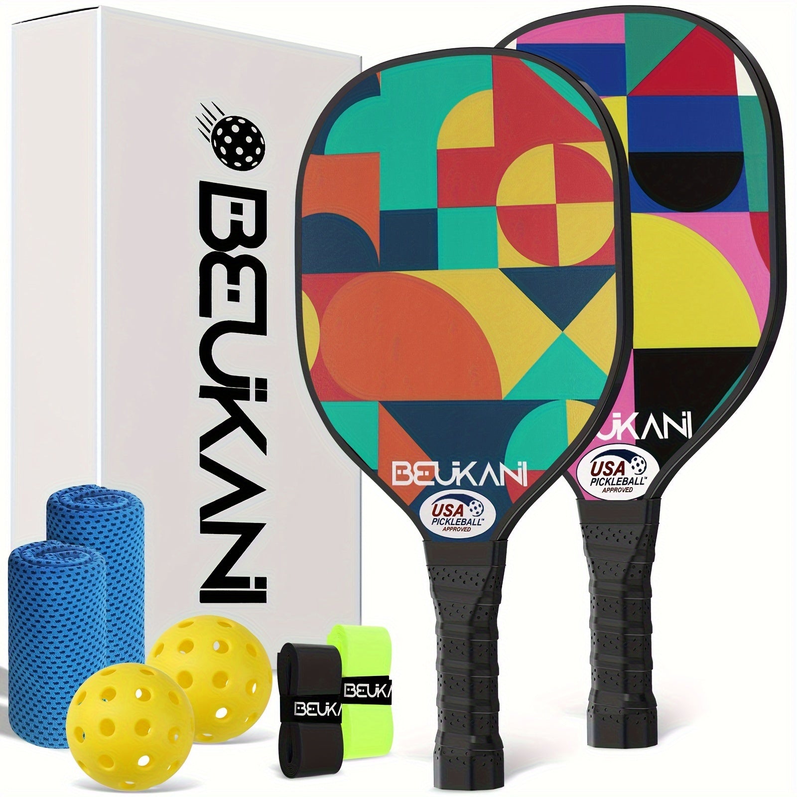 USAPA Approved Pickleball Paddles Set Of 2 with Rackets, Tapes, Overgrip, Towel