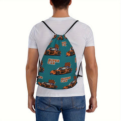 Supe Car Print Drawstring Backpack Bag Gym Sports String Cinch Bag
