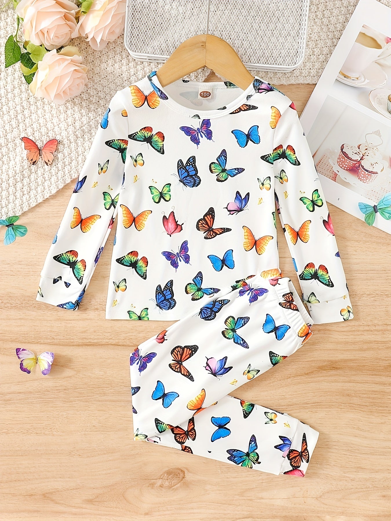 Girls 2pcs Lounge Wear Homewear Long Sleeve Top & Matching Pants Set