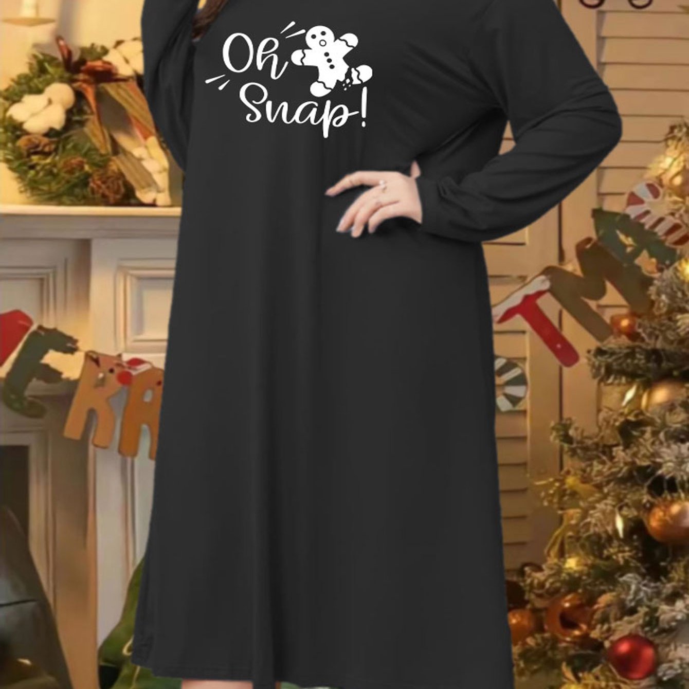 Gingerbread Man Print Long Sleeve Sleep Dress