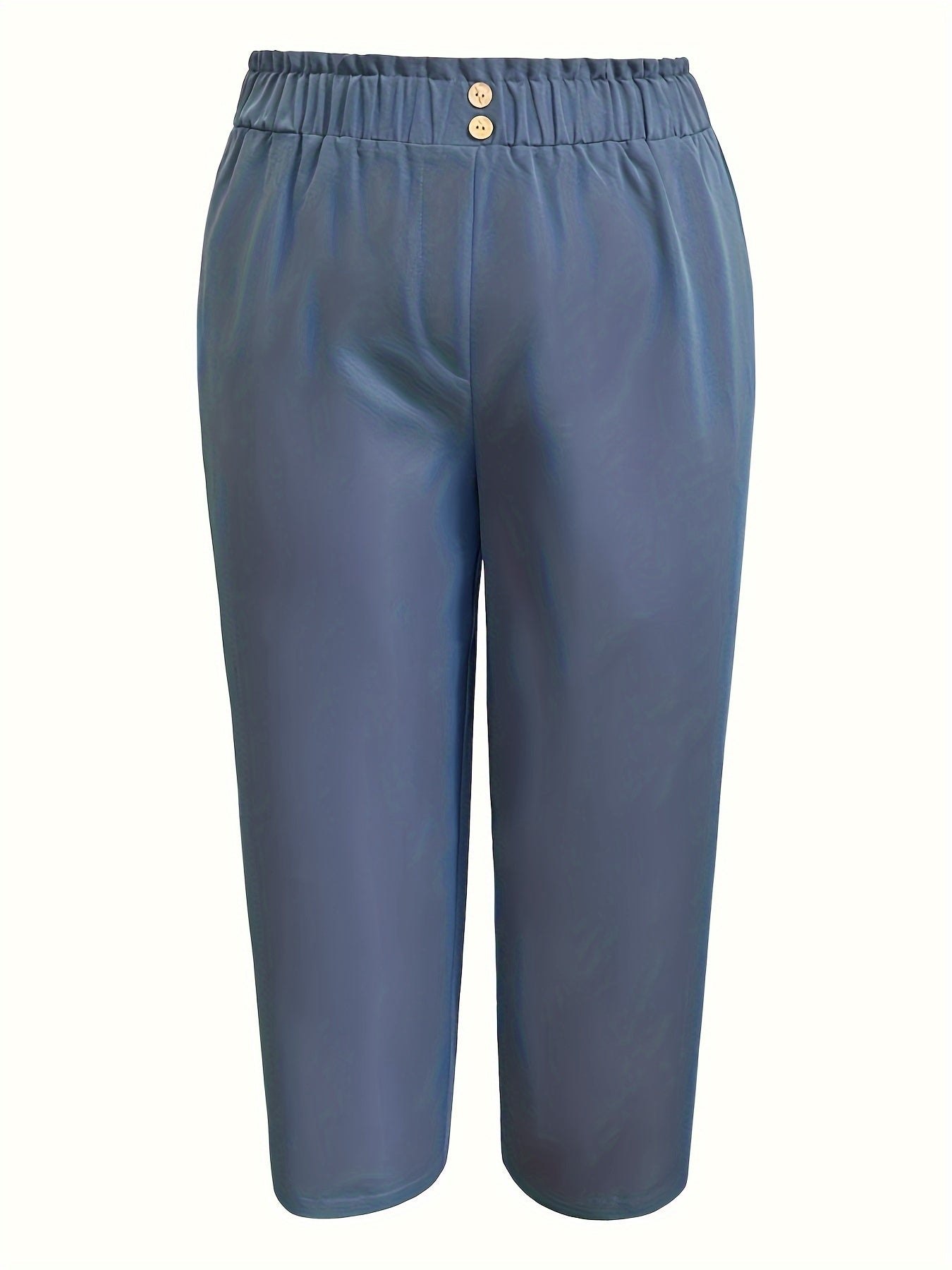 Wide Leg Trousers with Pockets - Elastic High Rise