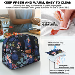 Flower Pattern Insulated Lunch Bag with Shoulder Strap